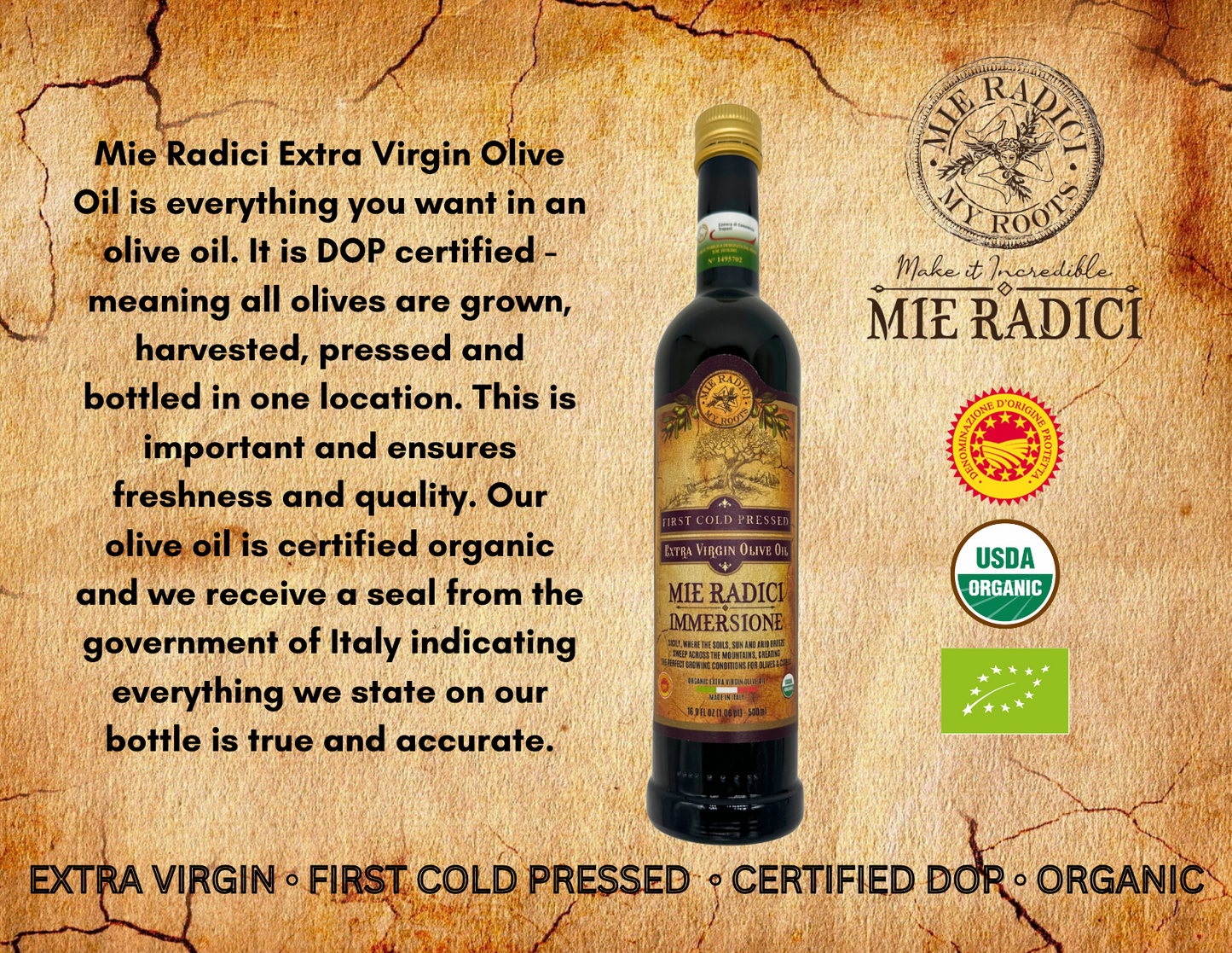 Mie Radici First Cold Pressed, Organic Extra Virgin Olive Oil