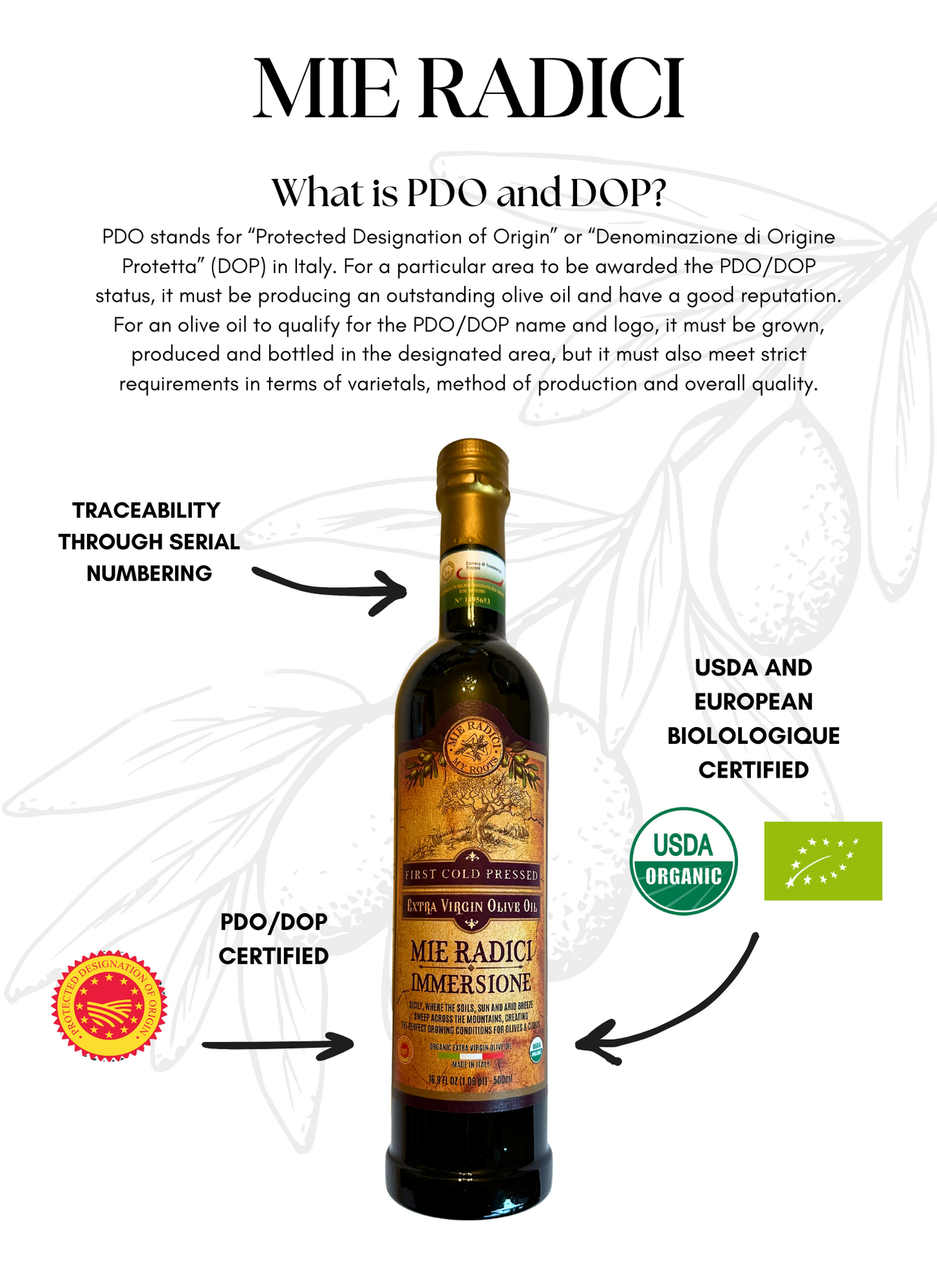 Mie Radici First Cold Pressed, Organic Extra Virgin Olive Oil