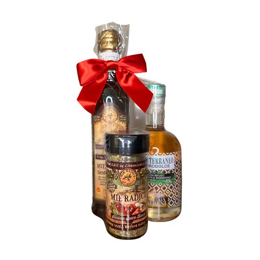Holiday Gift Set Rosemary and Mint Infused Vinegar, Organic Olive Oil, Sicilian Seasoning